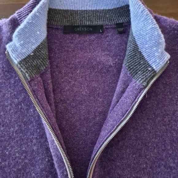GREYSON SEBONACK 1/4 ZIP CASHMERE/WOOL MEN'S PURPLE ULTRA SOFT PULLOVER SWEATER - Picture 2 of 5